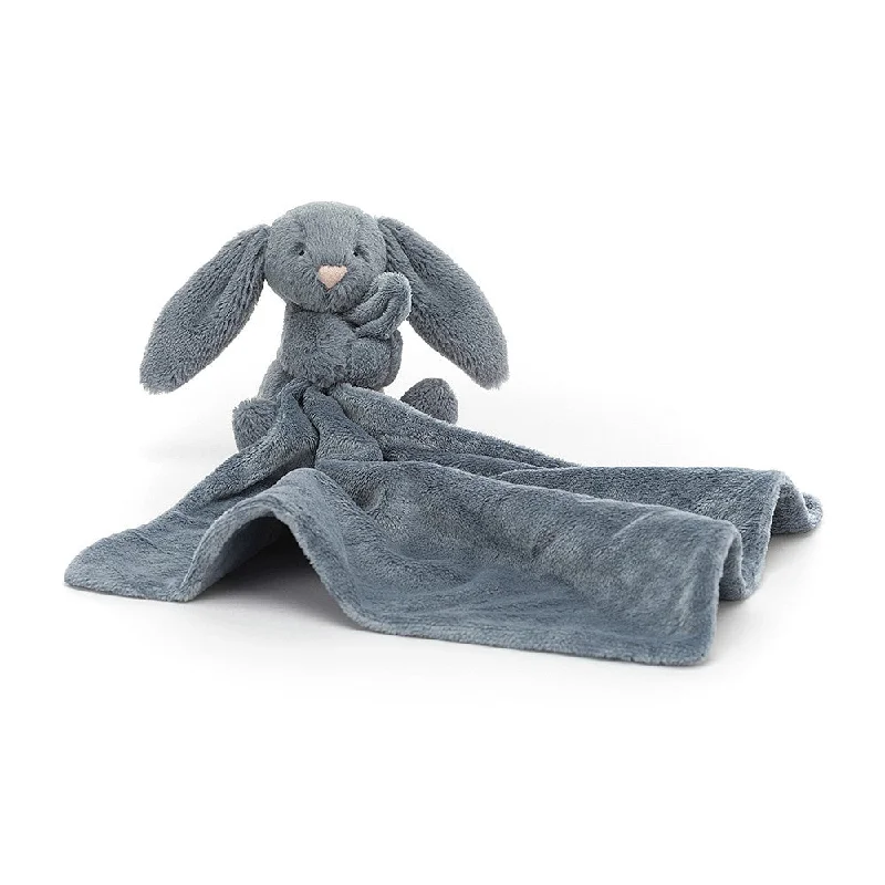 Soft and squishy plush crittersJellycat Bashful Dusky Blue Bunny Soother - Personalisation Available