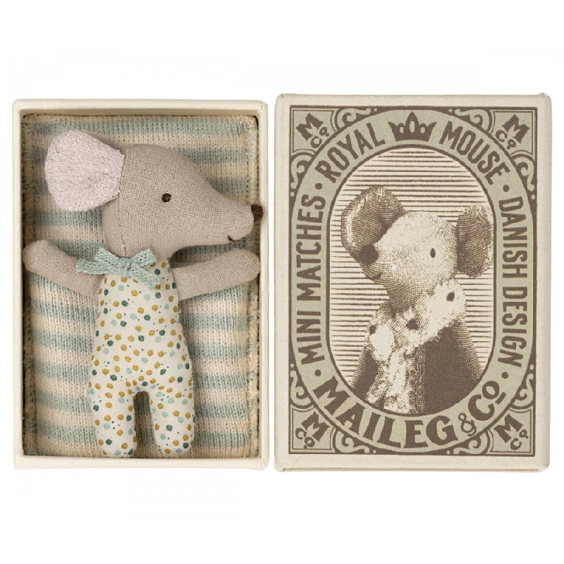 Huggable and cozy plush toysMaileg Sleepy/Wakey Baby Mouse in Matchbox - Blue