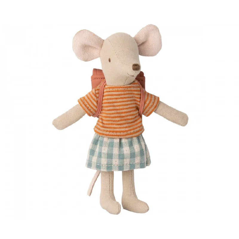Cuddly and comforting plush charactersMaileg Tricycle Mouse, Big Sister with Bag - Old Rose