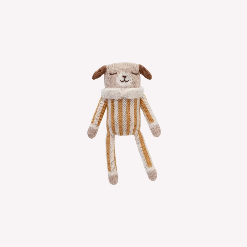 Cheerful and happy stuffed figuresMain Sauvage Knit Toy - Puppy - Ochre Striped Jumpsuit Cheerful and happy stuffed figuresMain Sauvage Knit Toy - Puppy - Ochre Striped Jumpsuit