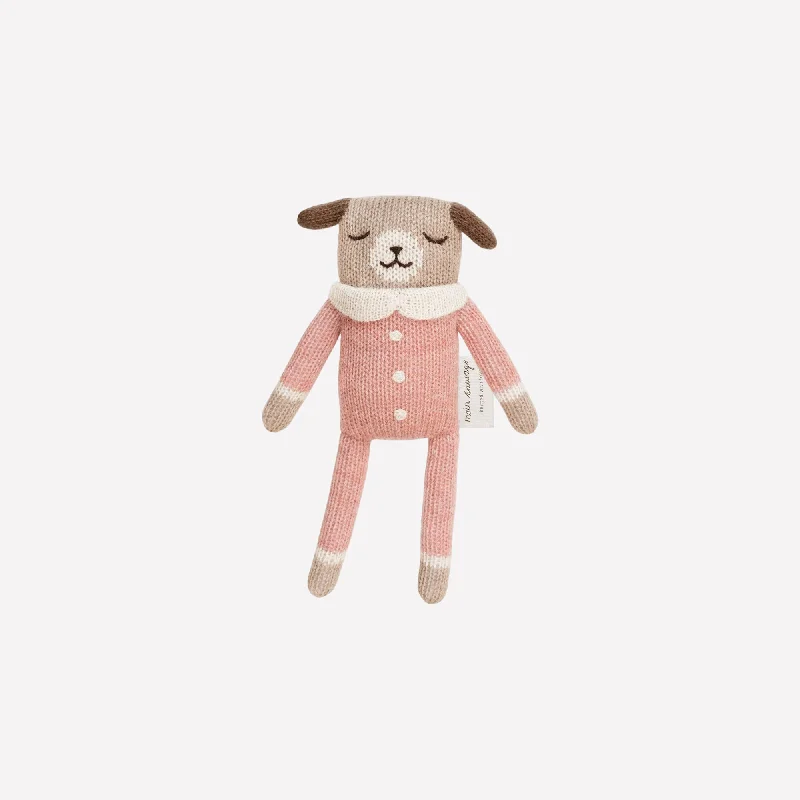 Soft and squishy plush crittersMain Sauvage Knit Toy - Puppy - Rose Jumpsuit