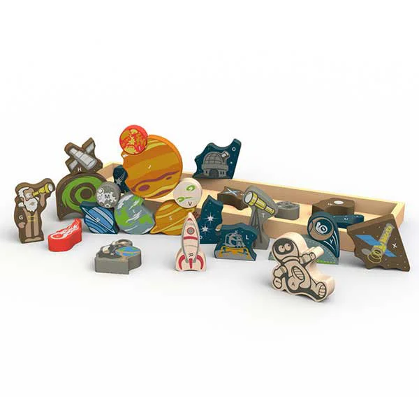 sustainable wooden toys                   BeginAgain Space A To Z Puzzle & Playset