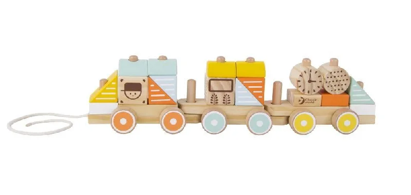 eco-friendly wooden toys                   Classic World Pull Train Pastel