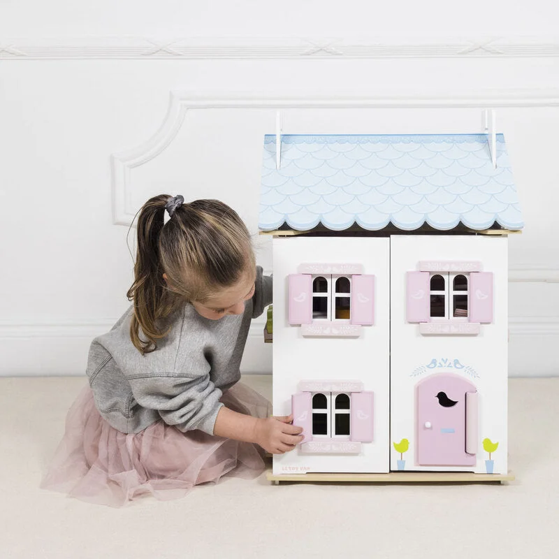 enchanting wooden toys that spark imagination                   Daisylane Blue Bird Cottage with Furniture
