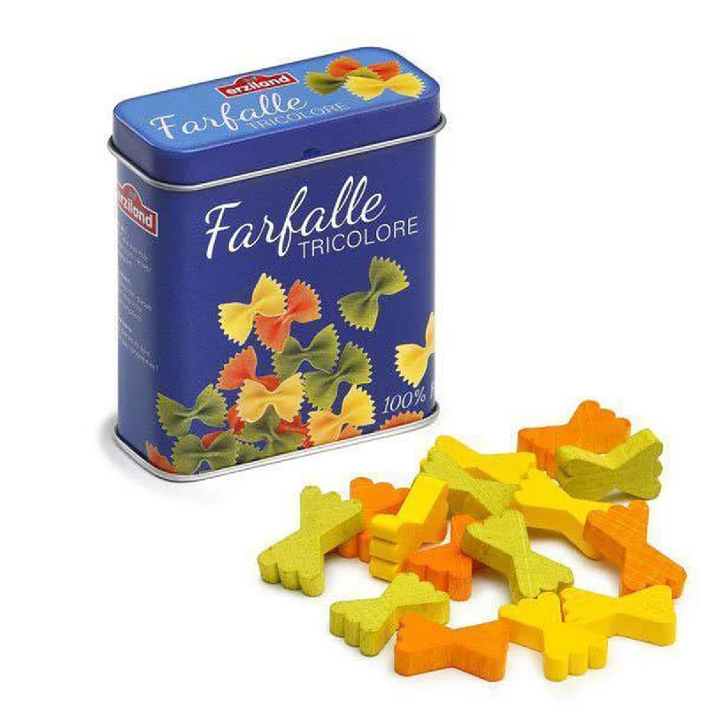 educational wooden toys                   Erzi bow tie pasta in a tin