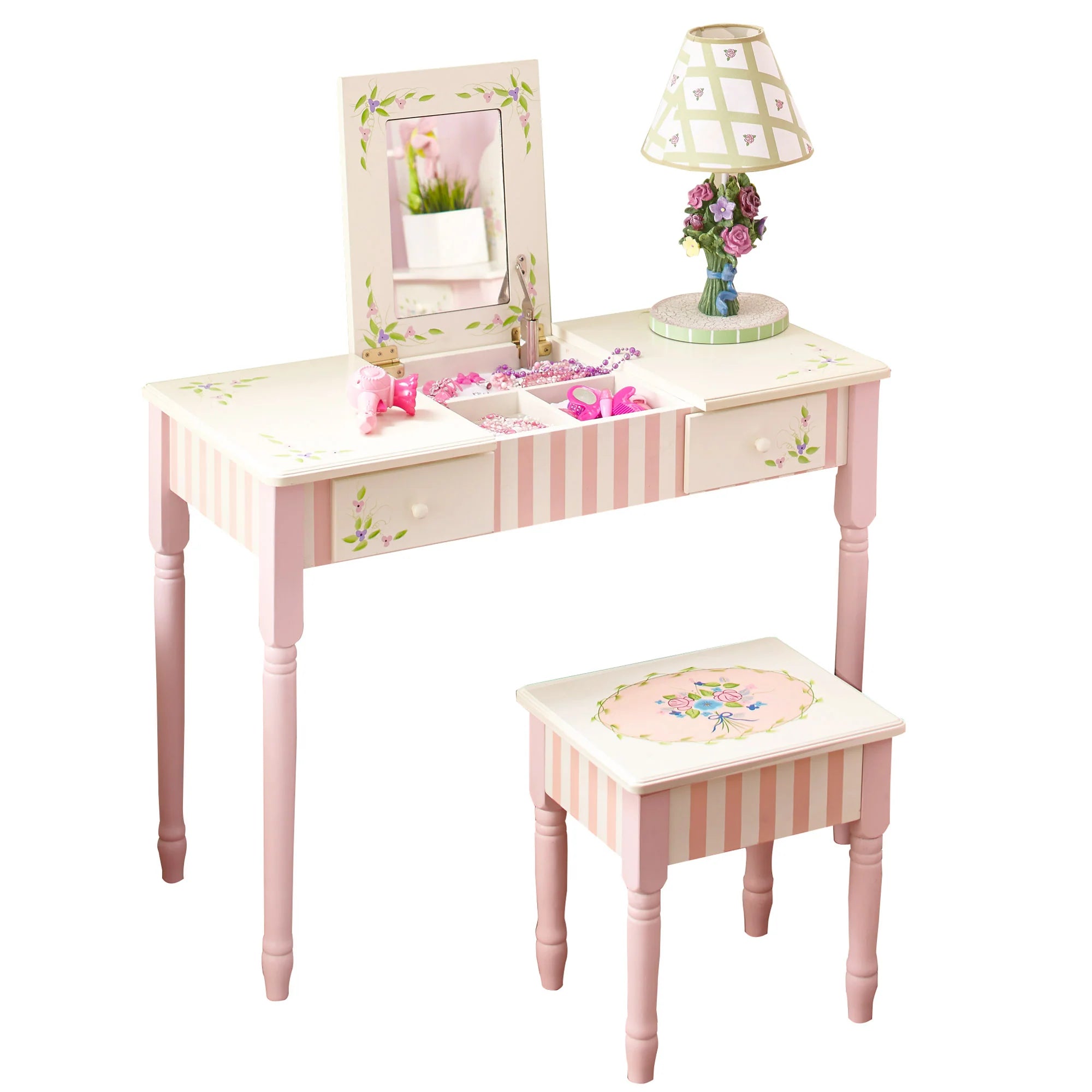 safe and appropriate wooden toys for young children                   Fantasy Fields By Teamson Bouquet Kids Wooden Vanity Stool Dressing Table Mirror