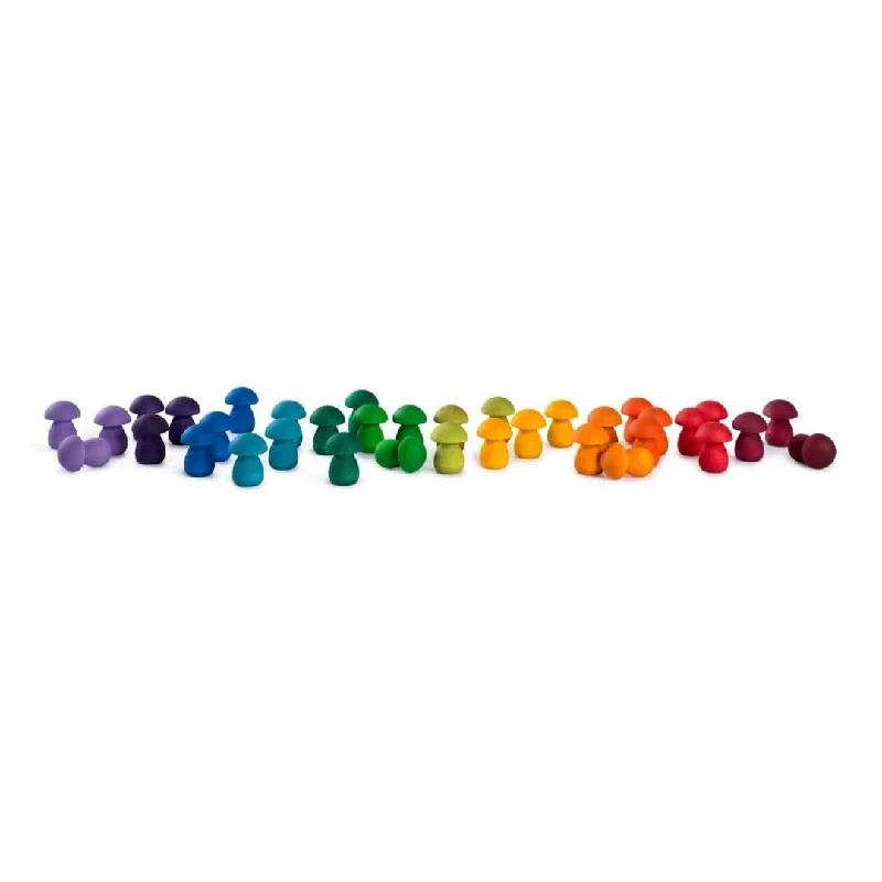 intricately carved wooden toys                   Wooden Mandala Set - Rainbow Mushrooms