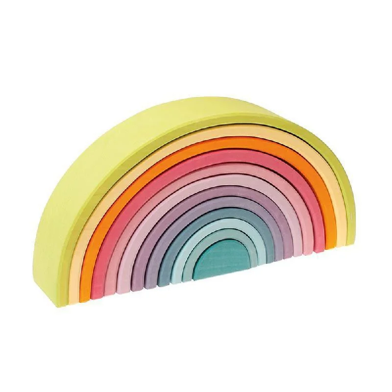 robust and durable wooden toys that are built to last                   Grimm's large pastel rainbow