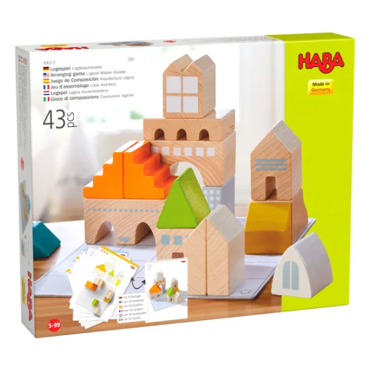 colorful and cheerful wooden toys                   HABA Arranging game Logical Master Builder