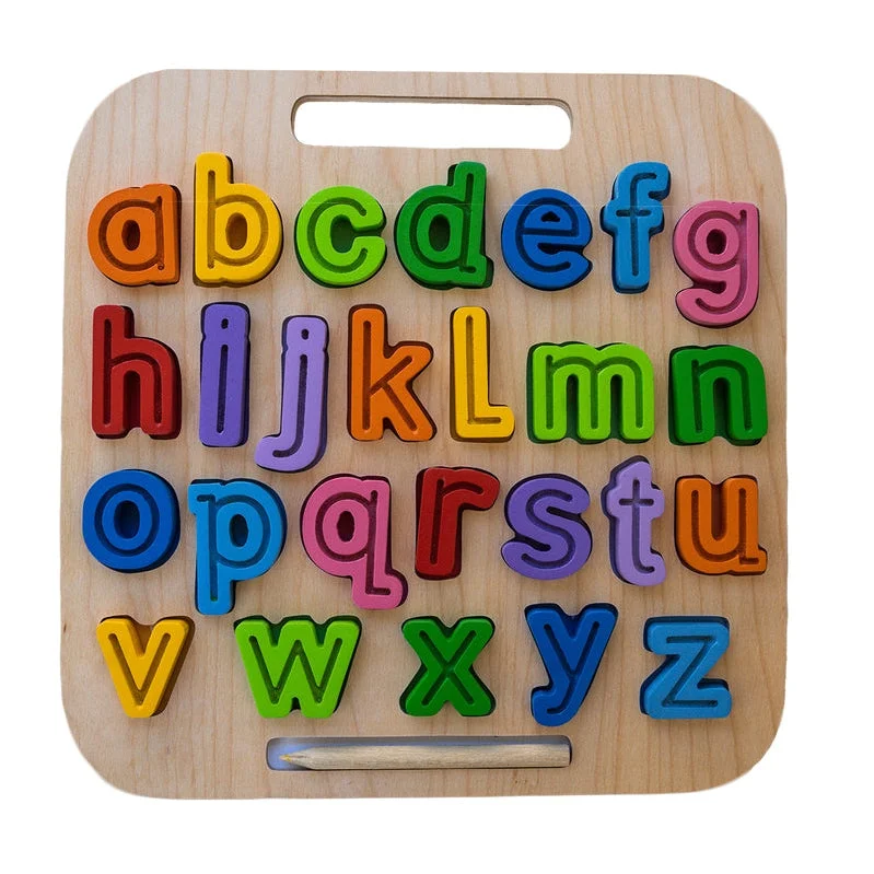 sturdy and long-lasting wooden toys for active play                   Handcarry Lowercase abc Trace Puzzle