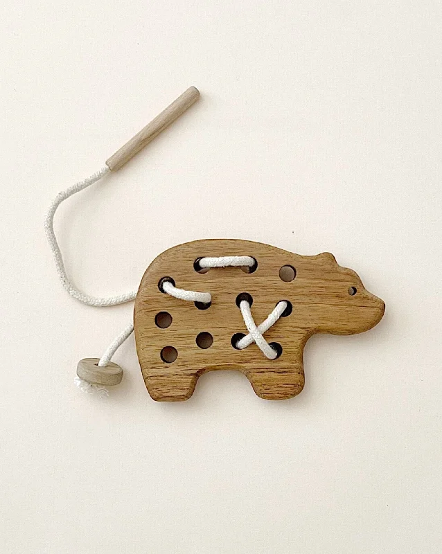 skillfully crafted wooden toys                   Handmade Bear Lacing Toy