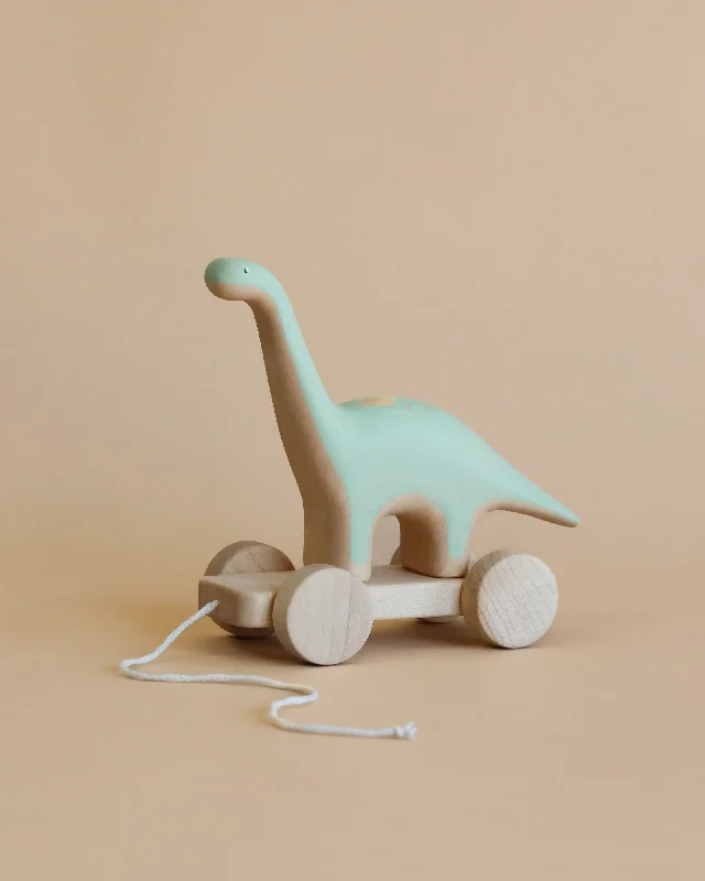 eco-friendly and sustainably made wooden toys                   Handmade Wooden Brachiosaurus Dinosaur Pull Toy With Built-In Magnets