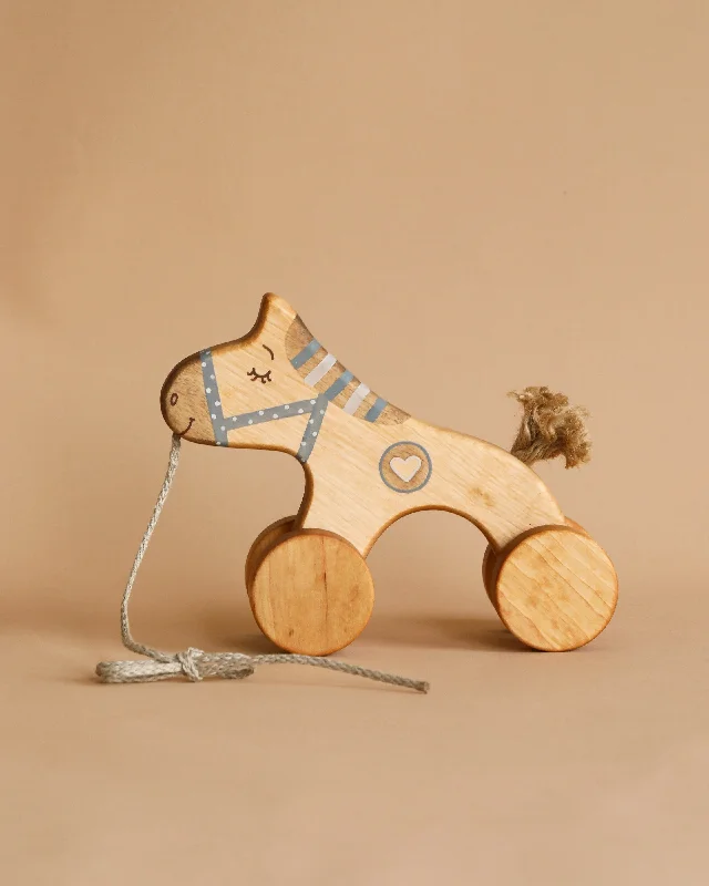 traditional wooden toys                   Handmade Wooden Horse Pull Toy | Blue