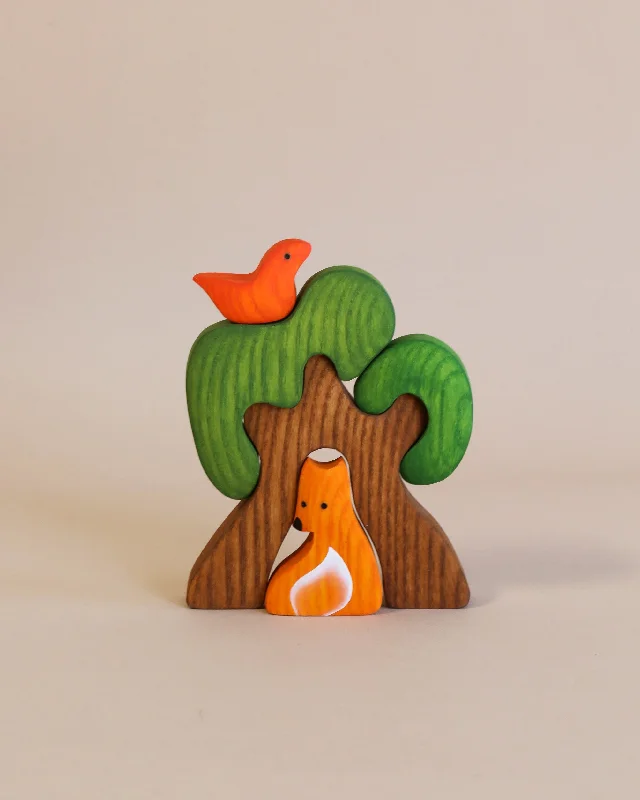 engaging and educational wooden toys                  Handmade Wooden Tree with Fox