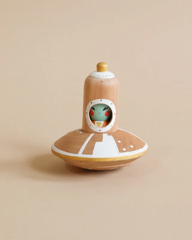 sturdy and long-lasting wooden toys for active play                   Handmade Wooden UFO With Alien