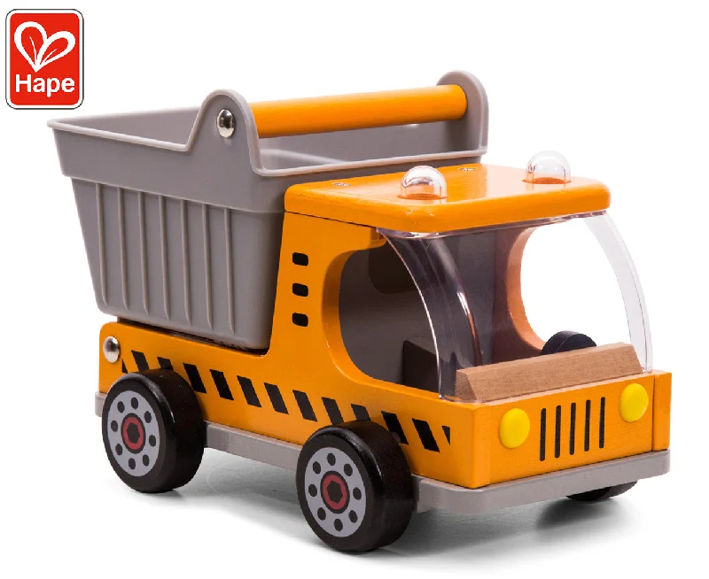 colorful and cheerful wooden toys                   Hape Dump Truck