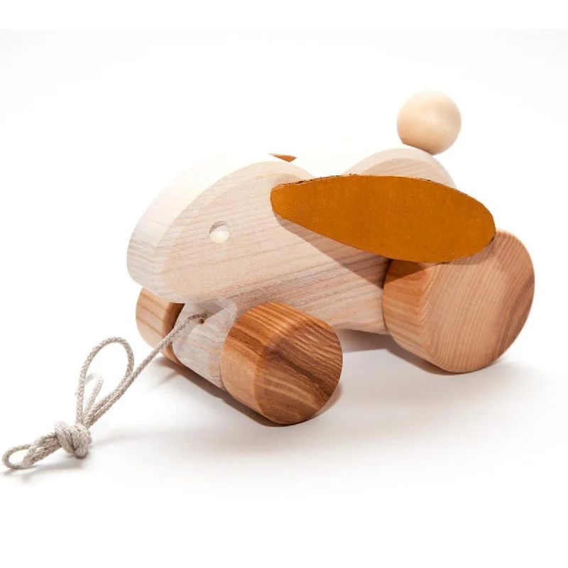 thoughtfully designed wooden toys              heirloom pull along rabbit