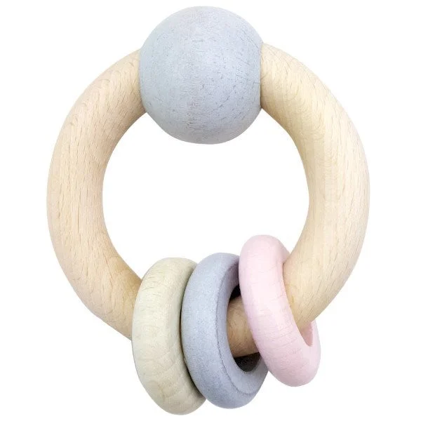 enchanting wooden toys for toddlers                   HESS-SPIELZEUG Round Rattle with Ball & 3 Rings Natural Pink