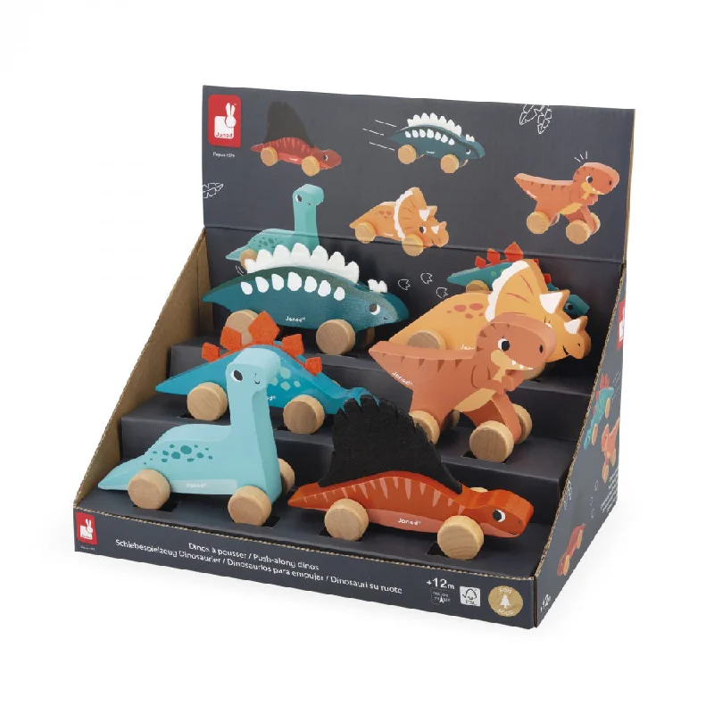 robust and durable wooden toys that withstand the test of time                   Janod Dino - Push-Along Dinos (1pc)