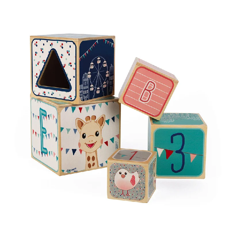 eco-friendly wooden toys made from sustainable materials                   Janod Sophie la Girafe 5-Block Wooden Stacking and Nesting Blocks