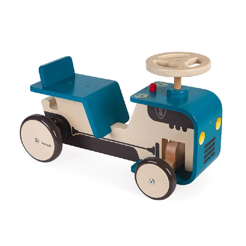 robust and engaging wooden toys for kids                   Janod Wooden Ride-On Tractor