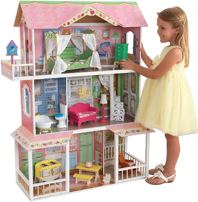 thoughtfully crafted and safe wooden toys                   KidKraft 65851 Sweet Savannah Wooden Dolls House with Furniture