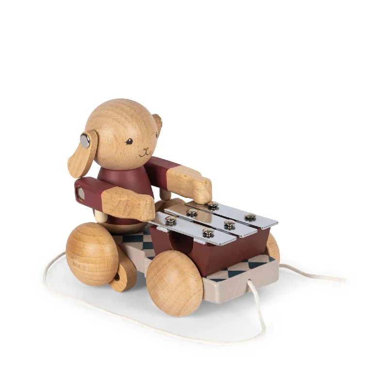 detailed wooden toys                 Konges Sløjd Wooden Pull Bunny Music FSC Bell Boy Red One Size