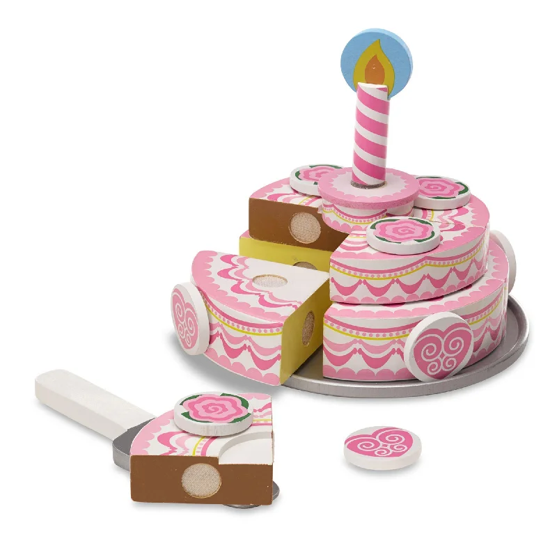 safe and durable wooden toys                   Melissa & Doug 14069 Triple-Layer Party Cake - Wooden Play Food