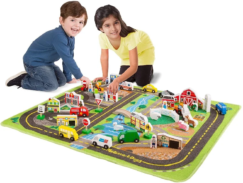 robust and durable wooden toys that are built to last                   Melissa & Doug 15195 Deluxe Activity Road Rug Play Set with 49 Wooden Vehicles