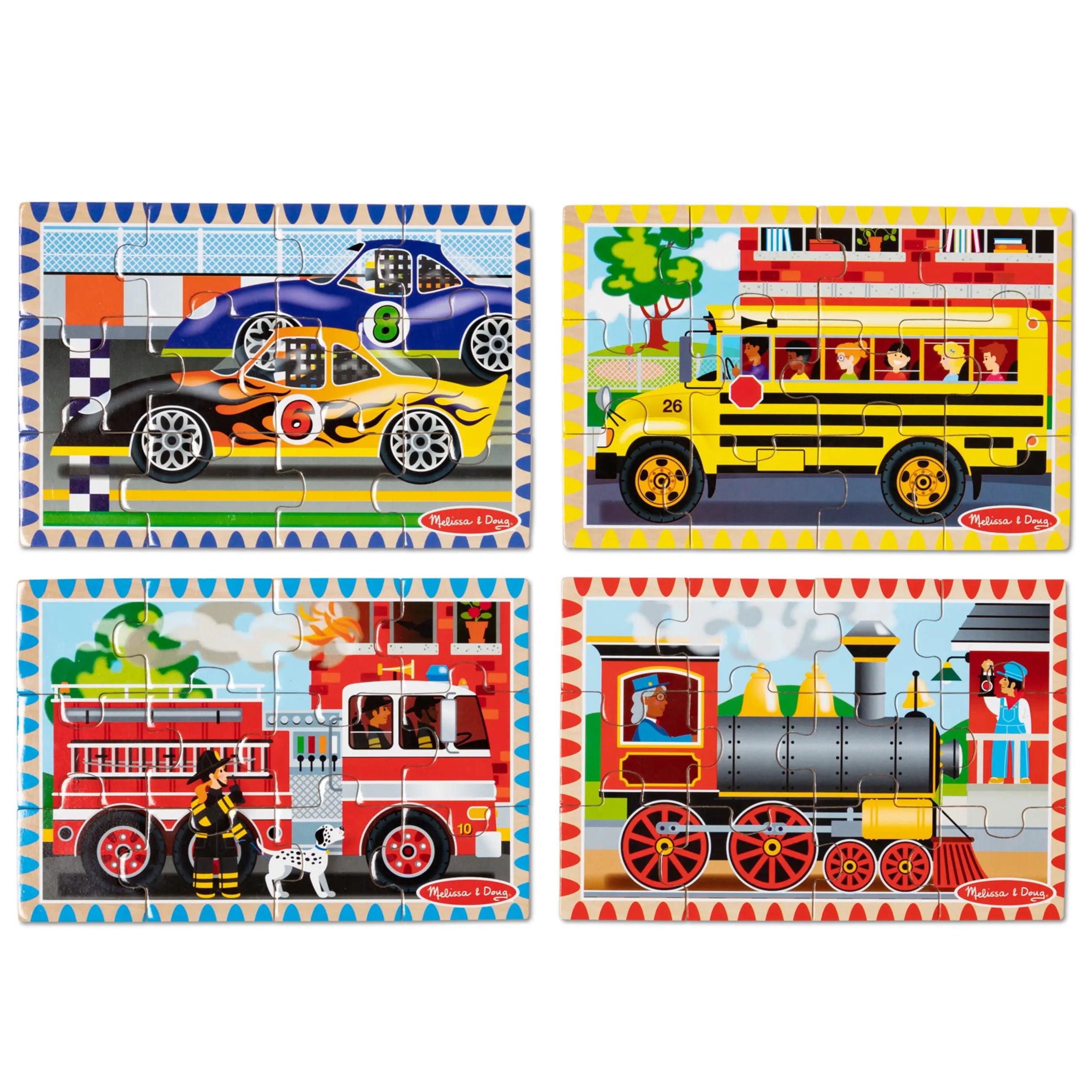 vibrant and colorful wooden toys for toddlers                   Melissa & Doug 50208 Vehicle Wooden Puzzles in a Box