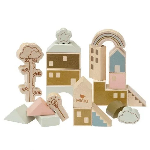 environmentally conscious wooden toys                 MICKI Premium - Wooden Building Blocks Townscape 23 pcs