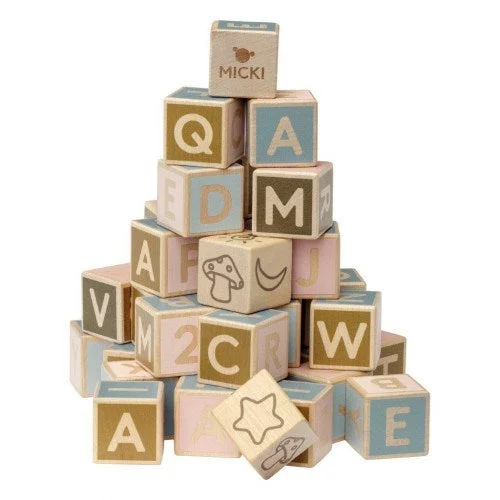 intricately designed wooden toys                 MICKI Wooden Letter and Number Building Blocks 36 pcs