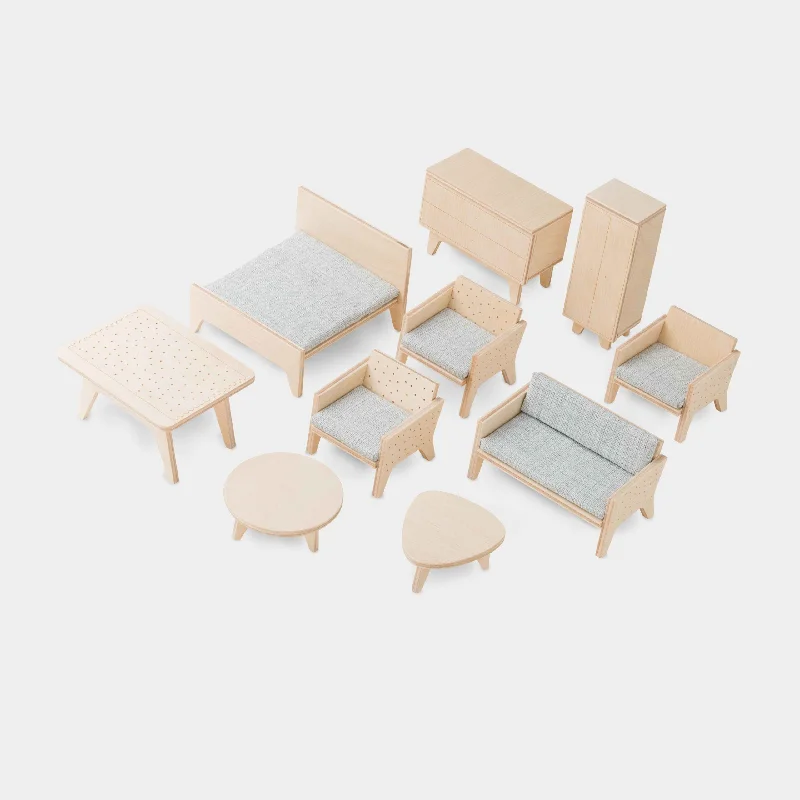 detailed wooden toys                 Milin Furniture For A Wooden Dollhouse – Natural