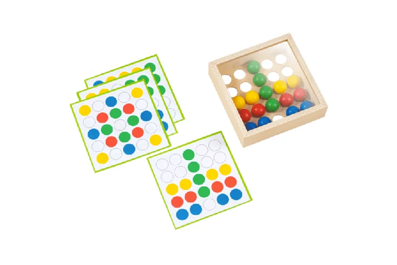 safe and child-appropriate wooden toys for different stages of development                   Mosaic Tray with Coloured Balls