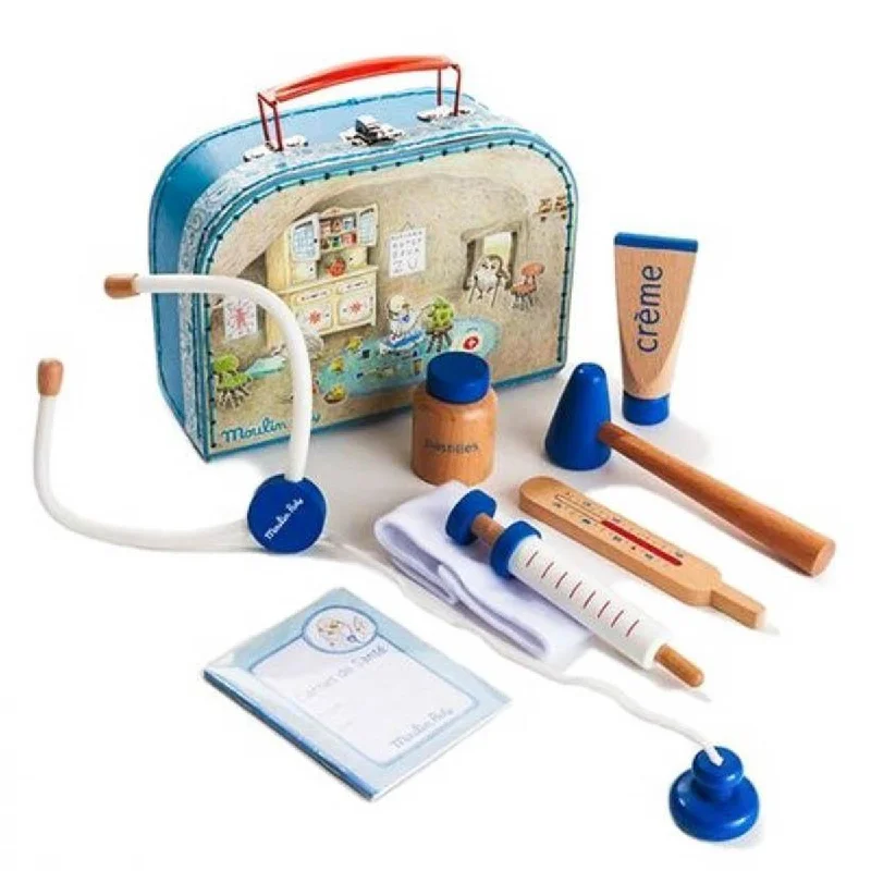 play-value packed wooden toys                   Moulin Roty doctor kit in suitcase