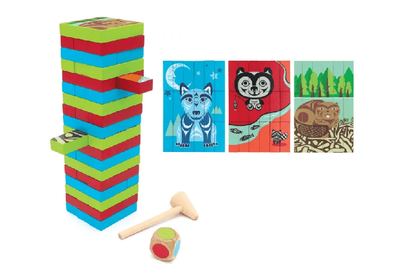 sustainable wooden toys                   Multi-Game Wooden Blocks Set - Indigenous Animals by Simone Diamond
