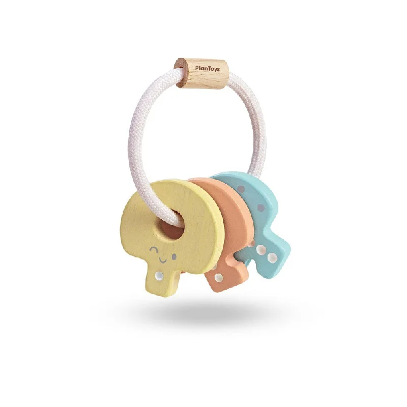 skillfully made wooden toys               Plan Toys pastel key rattle