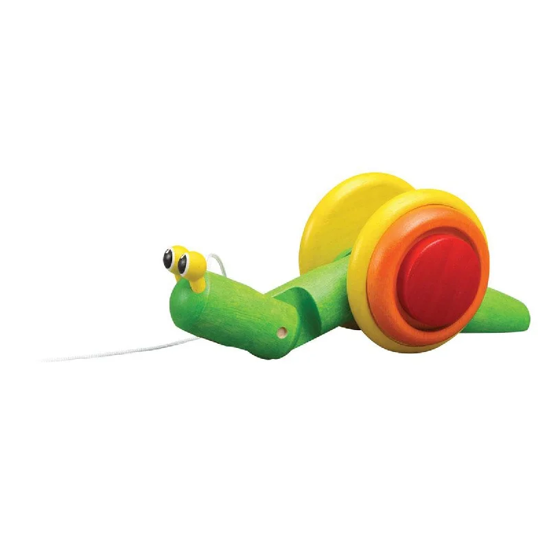 colorful and cheerful wooden toys                   Plan Toys pull along snail