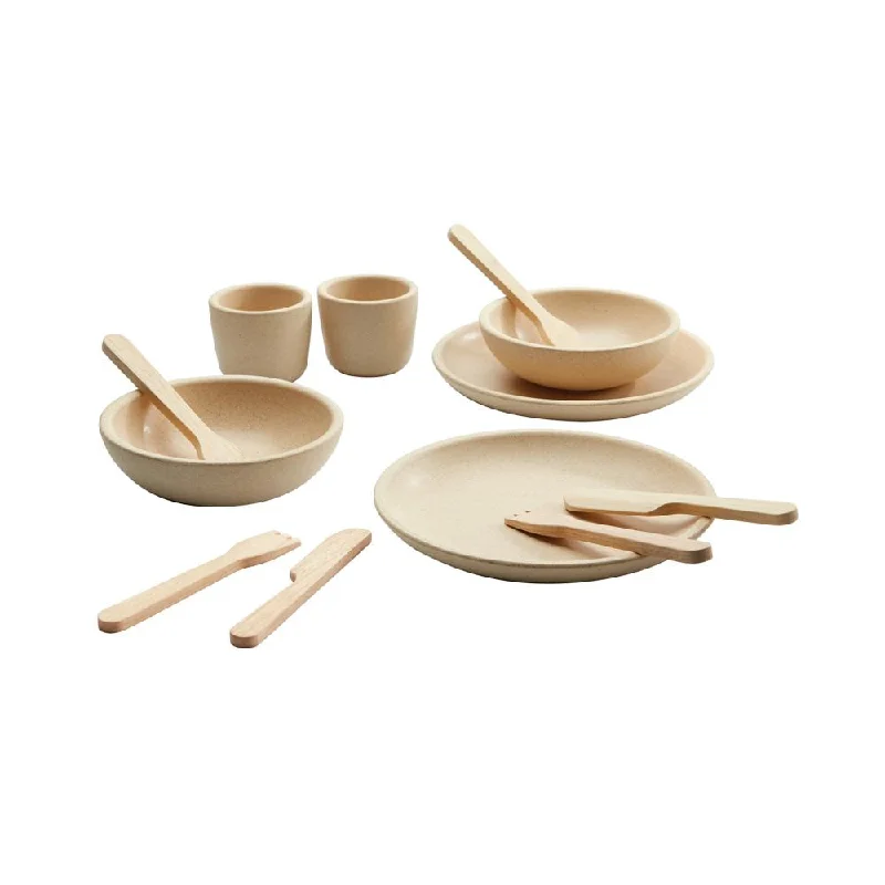 charming wooden toys                   Plan Toys tableware set