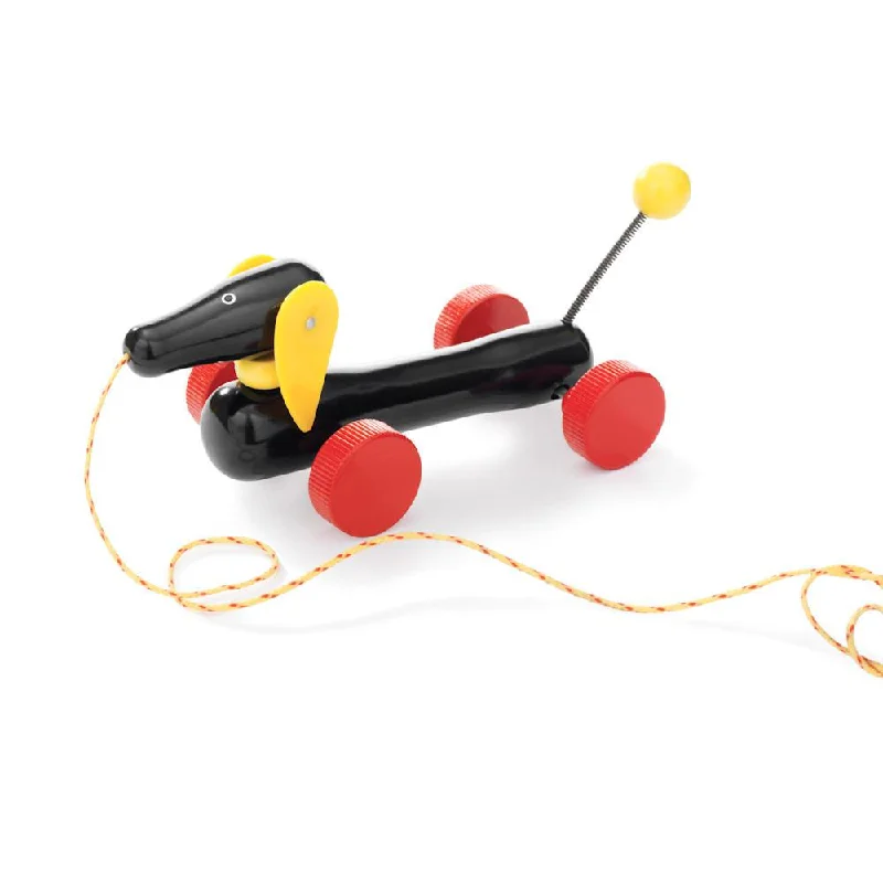eco-conscious and sustainable wooden toys for children                   pull-along dachshund