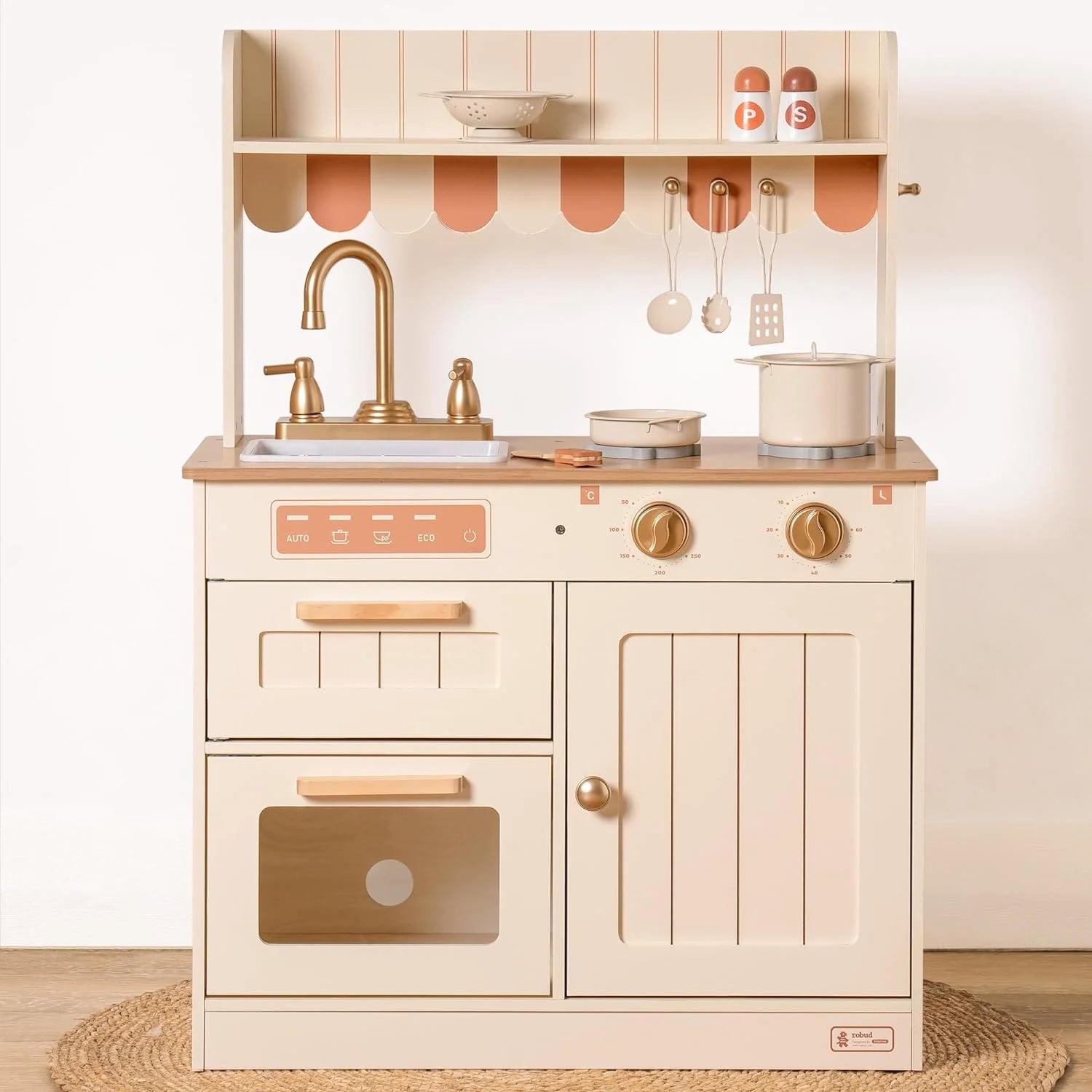 robust and child-safe wooden toys for all ages                   ROBUD Vintage Style Wooden Play Kitchen