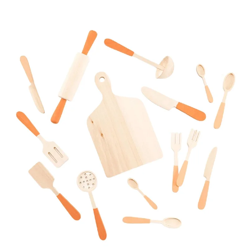 vibrant and colorful wooden toys for toddlers                   Wooden Kitchen Utensil Set