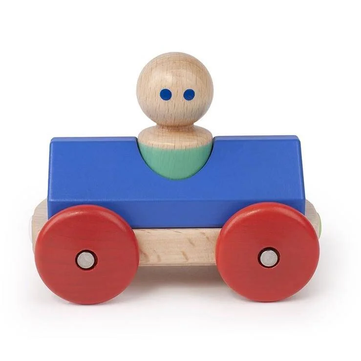 sturdy and durable wooden toys for rough play                   Wooden Magnetic Racer - Blue