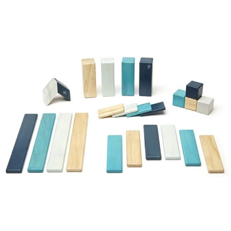 detailed and intricate wooden toys                   Magnetic Wooden Blocks - 24 Piece Set Blues