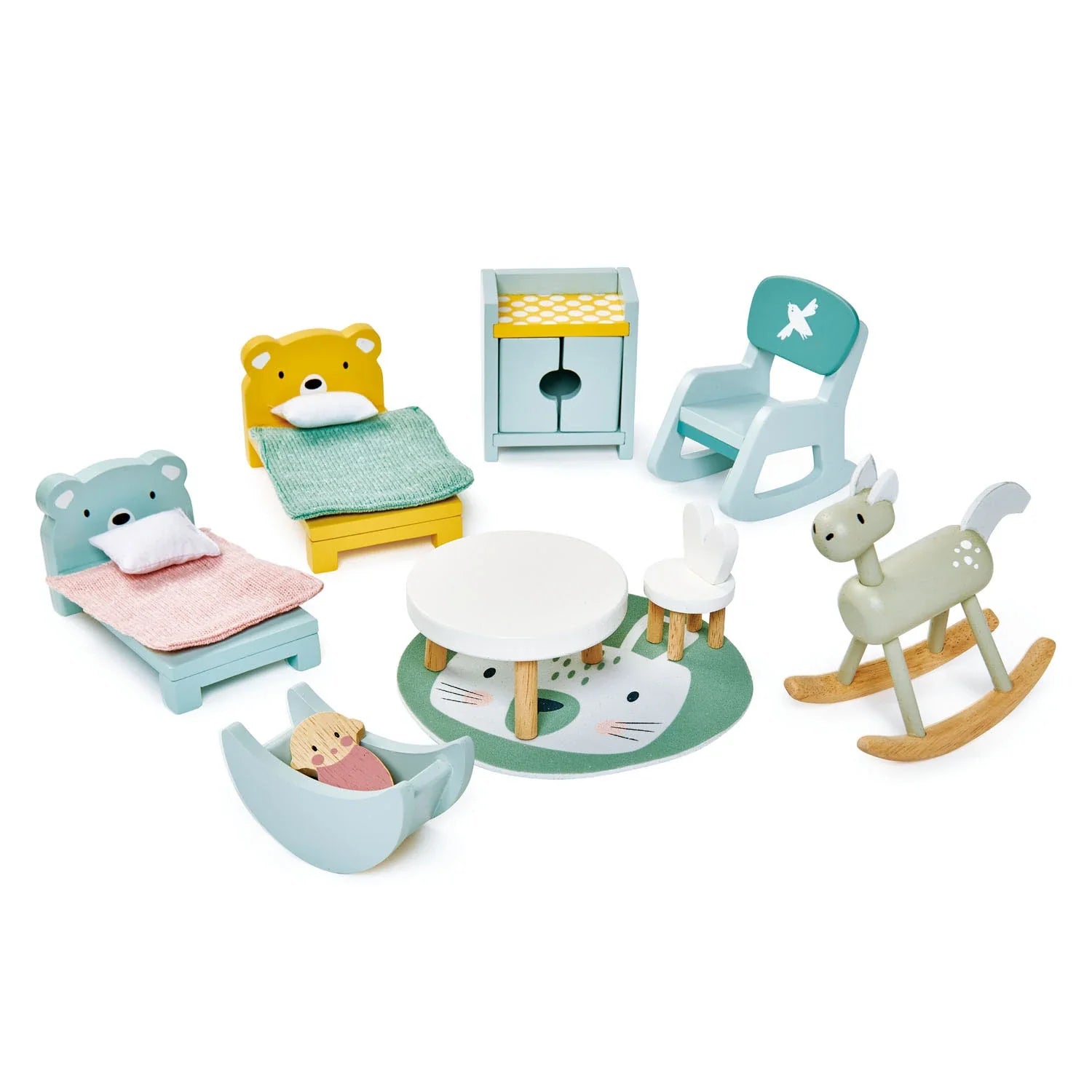 traditional wooden toys                   Dovetail Wooden Dollhouse Kids Room Set