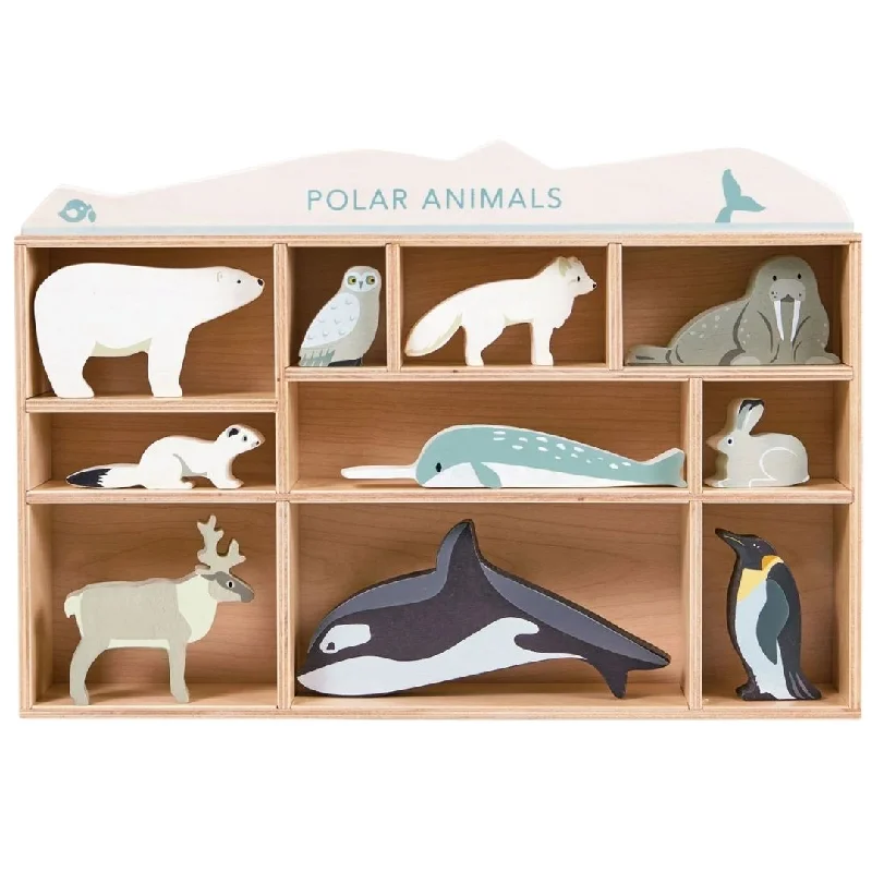 skillfully made wooden toys               Wooden Polar Animal Figures and Display Case