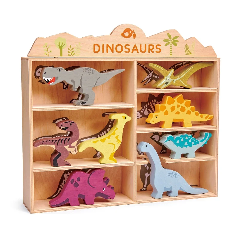 classic wooden toys for kids                Wooden Dinosaur Figures and Display Case