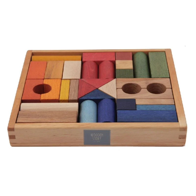 functional wooden toys               Wooden Rainbow Blocks with Storage Tray - 30 Pieces