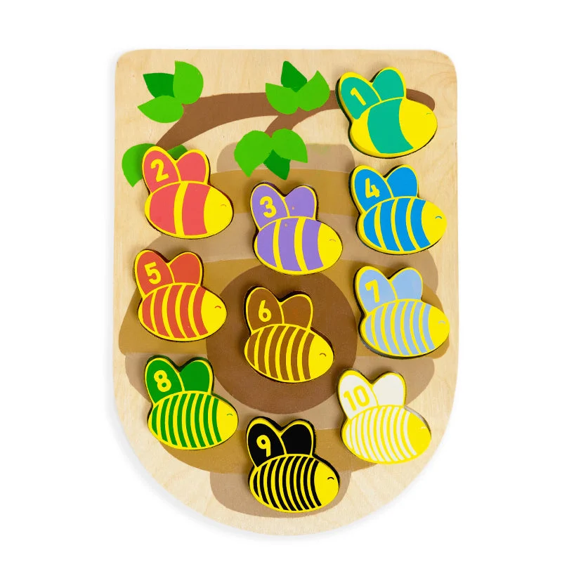 eco-friendly and safe wooden toys                   Chunky Wooden Puzzle 123 Bee
