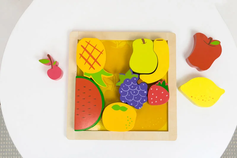 child-safe wooden toys                 Chunky Wooden Puzzle - Fruit Salad